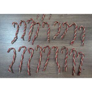 vintage Red & Clear Beaded Candy Cane Christmas Ornaments Set Of 20 Handcrafted‎